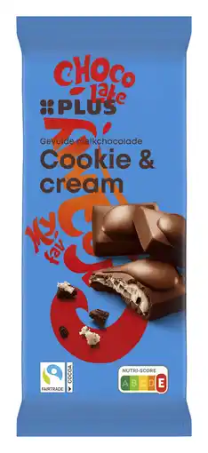 PLUS PLUS Gevulde chocoladereep cookie cream aanbieding