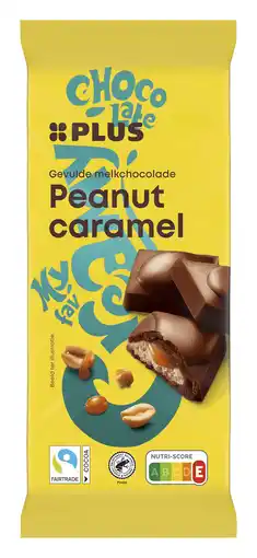 PLUS PLUS Gevulde chocoladereep pinda karamel aanbieding