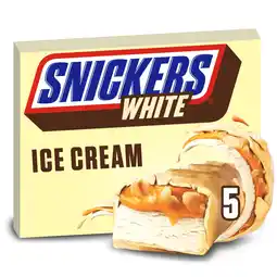 PLUS Snickers White ijs 5-pack aanbieding