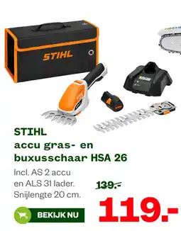 Welkoop Stihl accu gras- en buxusschaar HSA 26 aanbieding