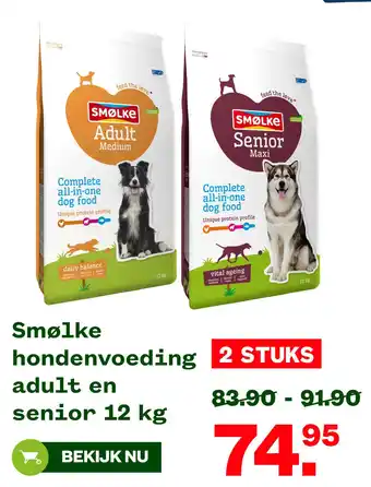 Welkoop Smølke hondenvoeding adult en senior 12 kg aanbieding