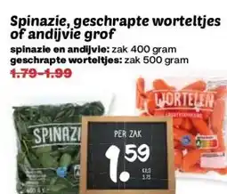 Coop Spinazie, geschrapte worteltjes of andijvie grof aanbieding