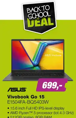 EP ASUS Vivobook Go 15 E1504FA‑BQ5403W 15.6 inch Laptop aanbieding
