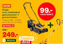 Welkoop Stiga accu combideal gazonmaaier + grastrimmer aanbieding