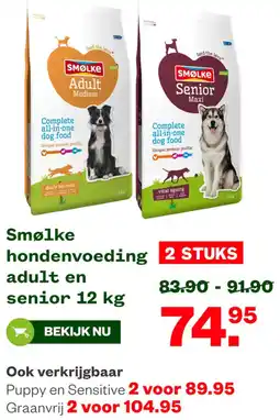 Welkoop Smølke hondenvoeding adult en senior 12 kg aanbieding