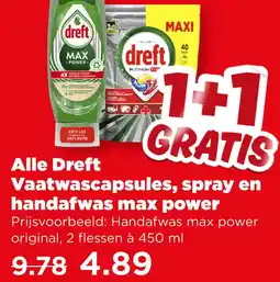 PLUS Alle Dreft Vaatwascapsules, spray en handafwas max power aanbieding