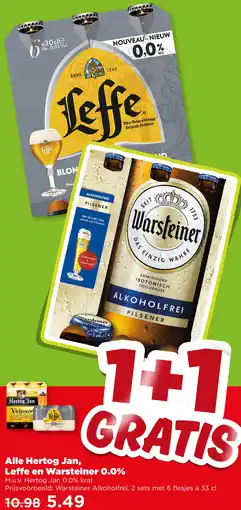 PLUS Alle Hertog Jan, Leffe en Warsteiner 0.0% aanbieding