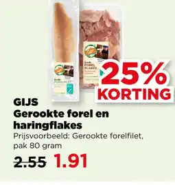 PLUS GIJS Gerookte forel en haringflakes aanbieding