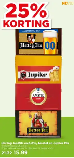 PLUS Hertog Jan Pils en 0.0%, Amstel en Jupiler Pils aanbieding