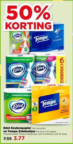 PLUS Edet Keukenpapier, en Tempo Zakdoekjes aanbieding