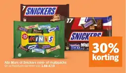 Albert Heijn Alle Mars of Snickers mini- of multipacks aanbieding