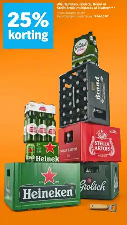 Albert Heijn Alle Heineken, Grolsch, Brand of Stella Artois multipacks of kratten aanbieding