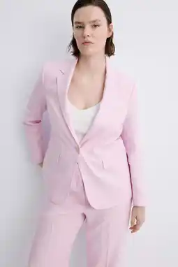 Wehkamp Mango getailleerde blazer met linnen lichtroze aanbieding