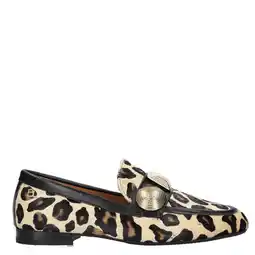 Wehkamp Babouche G-Lulu-59 leren loafers met panterprint beige/zwart aanbieding