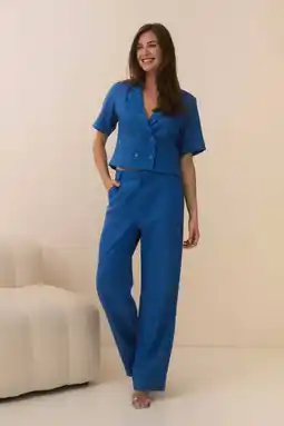 Wehkamp Lofty Manner wide leg regularwaist pantalon blauw aanbieding