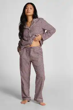Wehkamp Hunkemöller flanellen pyjamabroek donkerrood/wit aanbieding