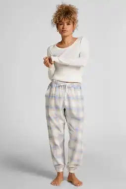 Wehkamp Hunkemöller flanellen pyjamabroek wit/lichtblauw aanbieding
