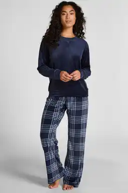 Wehkamp Hunkemöller fluwelen pyjama donkerblauw aanbieding