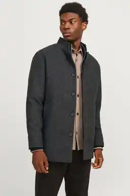 Wehkamp JACK & JONES ESSENTIALS manteljas met wol antraciet aanbieding
