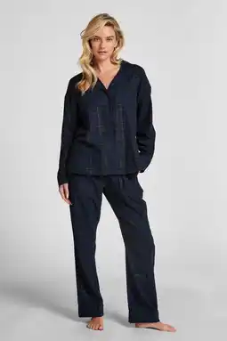 Wehkamp Hunkemöller flanellen pyjamabroek donkerblauw/groen aanbieding