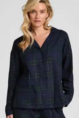 Wehkamp Hunkemöller flanellen pyjamatop donkerblauw/groen aanbieding