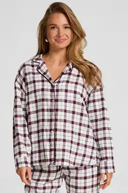 Wehkamp Hunkemöller flanellen pyjamatop wit/rood aanbieding
