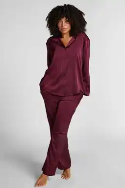 Wehkamp Hunkemöller satijnlook pyjamabroek donkerrood aanbieding