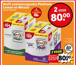 Kruidvat Dreft vaatwascapsules Platinum Lemon en Miracle aanbieding