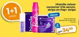 Trekpleister Hismile colour corrector v34 serum, strips en pap+ strips aanbieding
