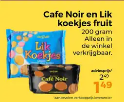 Trekpleister Cafe noir en lik koekjes fruit aanbieding