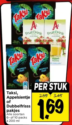 Vomar Voordeelmarkt Taksi, Appelsientje of Dubbelfrisss pakjes aanbieding