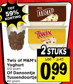 Vomar Voordeelmarkt Twix of M&M's Yoghurt Of Danoontje Tussendoortje aanbieding