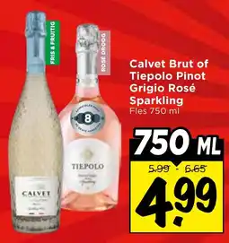 Vomar Voordeelmarkt Calvet Brut of Tiepolo Pinot Grigio Rosé Sparkling aanbieding