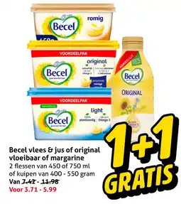 Hoogvliet Becel vlees & jus of original vloeibaar of margarine aanbieding