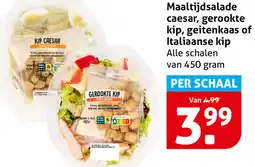 Hoogvliet Maaltijdsalade caesar, gerookte kip, geitenkaas of Italiaanse kip aanbieding