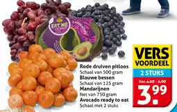 Hoogvliet Rode druiven pitloos , Blauwe bessen, Mandarijnen of Avocado ready to eat aanbieding