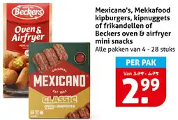 Hoogvliet Mexicano's, Mekkafood kipburgers, kipnuggets of frikandellen of Beckers oven & airfryer mini snacks aanbieding