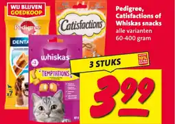 Nettorama Pedigree, catisfactions whiskas snacks aanbieding