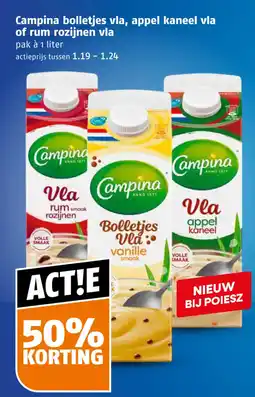 Poiesz Campina bolletjes vla, appel kaneel vla of rum rozijnen vla aanbieding