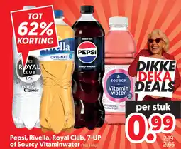 Dekamarkt Pepsi, Rivella, Royal Club, 7-UP of Sourcy Vitaminwater aanbieding