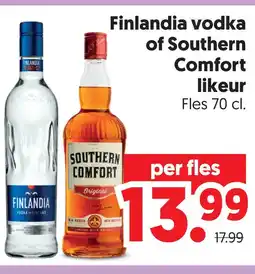 Dekamarkt Finlandia vodka of Southern Comfort likeur aanbieding