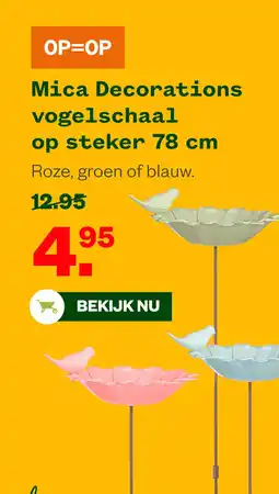 Welkoop Mica Decorations vogelschaal op steker 78 cm aanbieding