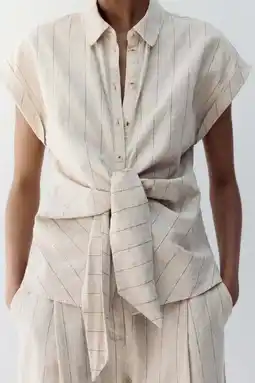 Wehkamp Mango blouse met linnen met krijtstreep ecru aanbieding