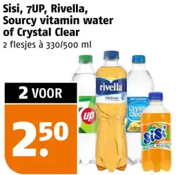 Poiesz Sisi, 7UP, Rivella, Sourcy vitamin water of Crystal Clear aanbieding