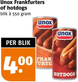 Poiesz Unox Frankfurters of hotdogs aanbieding