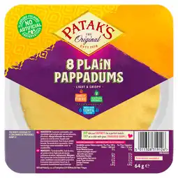 Jumbo Patak's Pappadums Naturel Kant-en-Klaar 8 Stuks 64 g aanbieding