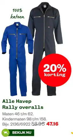 Welkoop Alle Havep Rally overalls aanbieding