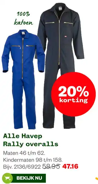 Welkoop Alle Havep Rally overalls aanbieding