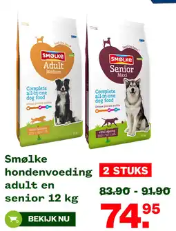 Welkoop Smølke hondenvoeding adult en senior 12 kg aanbieding
