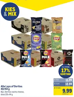 Makro Alle Lays of Doritos 40/44 g aanbieding
